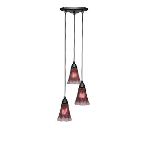 Toltec Lighting Europa 3 - Light Pendant in  Matte Black with 5.5" Fluted Raspberry Crystal Shade - 1 of 1
