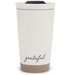 Lighthouse Christian Products Pin Dot Classic White 12 ounce Ceramic Travel Tumbler Mug, Grateful - 1 of 4