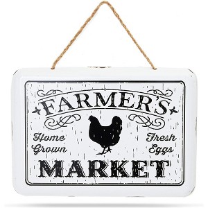 Farmlyn Creek Rustic Chicken Metal Hanging Sign Farmhouse Home Wall Decor, Farmer’s Market, 10.6 x 5.9 in - 1 of 4