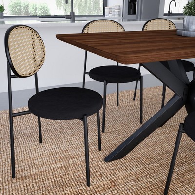 Black Velvet and Rattan High Back Side Chair Set