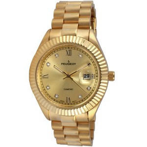 Peugeot Men's 40mm Gold dial 14K Gold Plated Genuine Diamond Dial Watch with Gold-Tone Bracelet Strap - 1 of 3