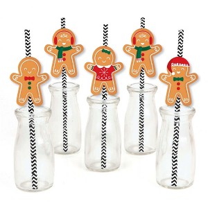 Big Dot of Happiness Gingerbread Christmas - Paper Straw Decor - Gingerbread Man Holiday Party Striped Decorative Straws - Set of 24 - 1 of 4