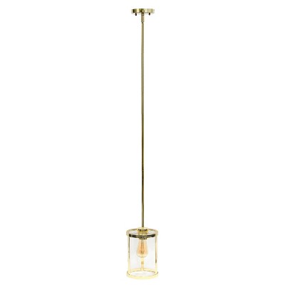 Elegant Farmhouse Gold Pendant with Cylindrical Clear Glass Shade