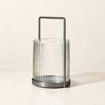 Ribbed Glass & Steel Pillar Candle Lantern Clear/Silver - Hearth & Hand™ with Magnolia
