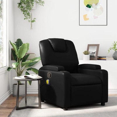 vidaXL Massage Recliner Chair For Elderly - Manual Recline Black Faux Leather Armchair With Vibration Massage, Cup Holders, Side Pocket