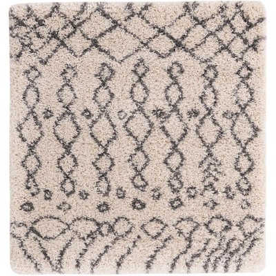 Ivory Geometric Shag Square Indoor Area Rug