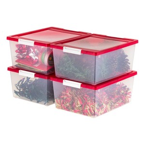 IRIS USA 12 Qt. Plastic Holiday Storage Bins Containers with Lids, Clear - 4 Pack - 1 of 4