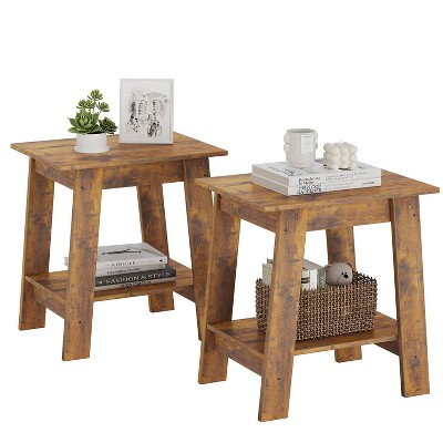 Whizmax End Table, Set of 2 Nightstand with 2-Tier Storage Shelf, Wood Bedside Table, Narrow Side Table, Side Table for Small Spaces, Bedroom