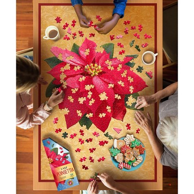 Festive Red and Green Poinsettia Shaped Jigsaw Puzzle