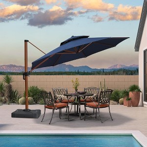 PURPLE LEAF Patio Large Cantilever Umbrella Outdoor Wood Grain Pattern Umbrella Pole Offset Umbrella Heavy Duty Sun Umbrellas for Garden Deck Pool - 1 of 4