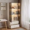 ATJafurn 23.6'' White China Cabinet Lighted Dining Cabinet Display Cabinet With Glass Doors and Drawers and LED Light For Living Room Dining Room - 2 of 4