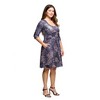 24seven Comfort Apparel Three Quarter Sleeve Fit and Flare Dress in Grey Print - 2 of 3