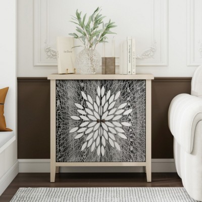 2-Door Carved Storage Cabinet,Accent Cabinet With Adjustable Shelf,Modern Entrance Way Cabinet For Kitchen, Dining Room, Living Room-Cuddlewood