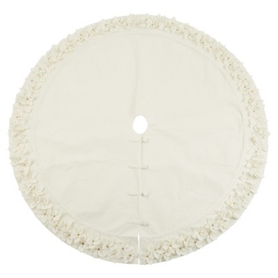 White Felt Floral Design Christmas Tree Skirt, 53 Inches