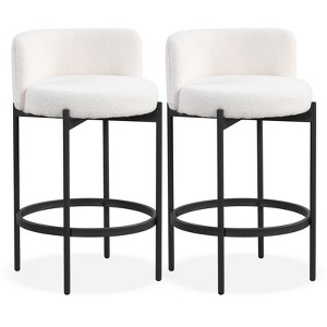 Tangkula Boucle Counter Stools Set of 2 w/Curved Backrest Metal Frame Comfy Footrest - 1 of 4