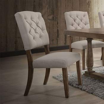Set 2 19" Bernard Dining Chairs Linen/Weathered Oak - Acme Furniture