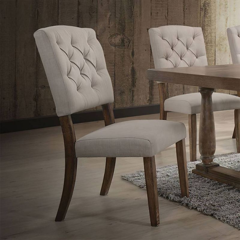 Set 2 19&#34; Bernard Dining Chairs Linen/Weathered Oak - Acme Furniture, 1 of 8