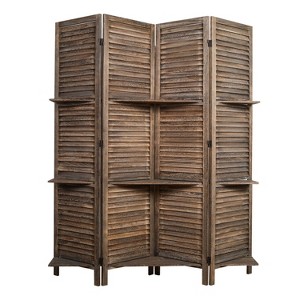 Proman Products Rancho 4 Shelf Panel Folding Screen Room Partition Paulownia Wood: Privacy Screen with Storage, No Assembly - 1 of 4