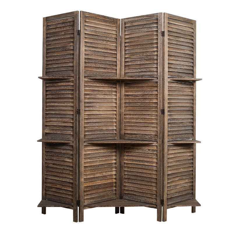 Rancho 4 Shelf Panel Folding Screen Room Partition Paulownia Wood - Proman Products, 1 of 9
