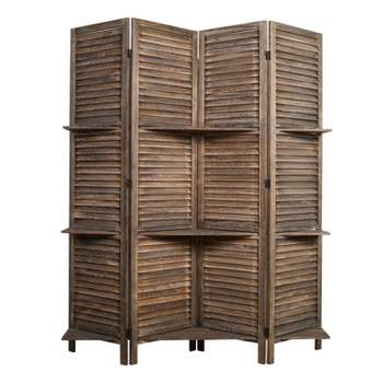 Rancho 4 Shelf Panel Folding Screen Room Partition Paulownia Wood - Proman Products