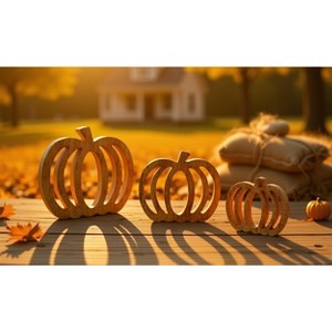 Wooden Pumpkin Cut-Out Decor Natural Autumn Accents (Set of 6) by Melrose - 1 of 3