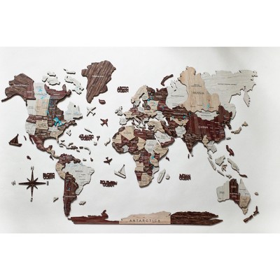 HomeRoots 47" X 79" Brown and Beige Wood World Map Hanging Dimensional Sculpture