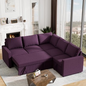 BENCMATE Sectional Sofa Modern Pull Out Sofa Bed Linen Convertible Sofa Couch with Storage Chaise for Living Room, Purple, 81.5"*81.5"*33" - 1 of 4