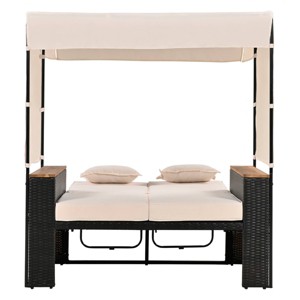 Nestfair Wicker Outdoor Bench Lounge Chair with Roof and Cushions Beige - 1 of 4