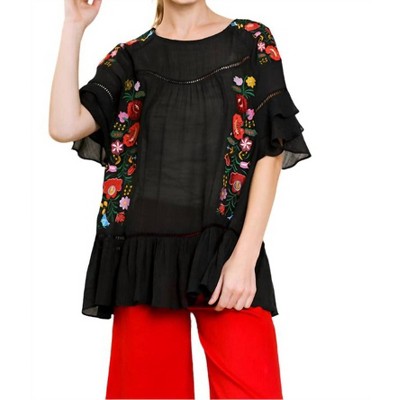 Women's Floral Embroidered Ruffle Top - umgee