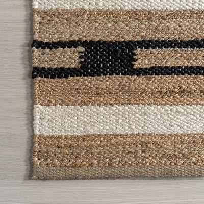 Handmade Rectangular Black and Beige Jute Striped Area Rug 8' x 10'