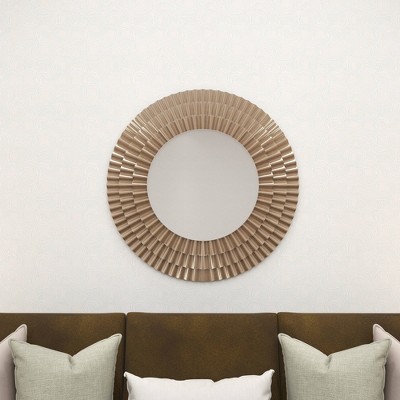 Rustic Sunburst Round Wall Mirror in Silver and Gold Leather