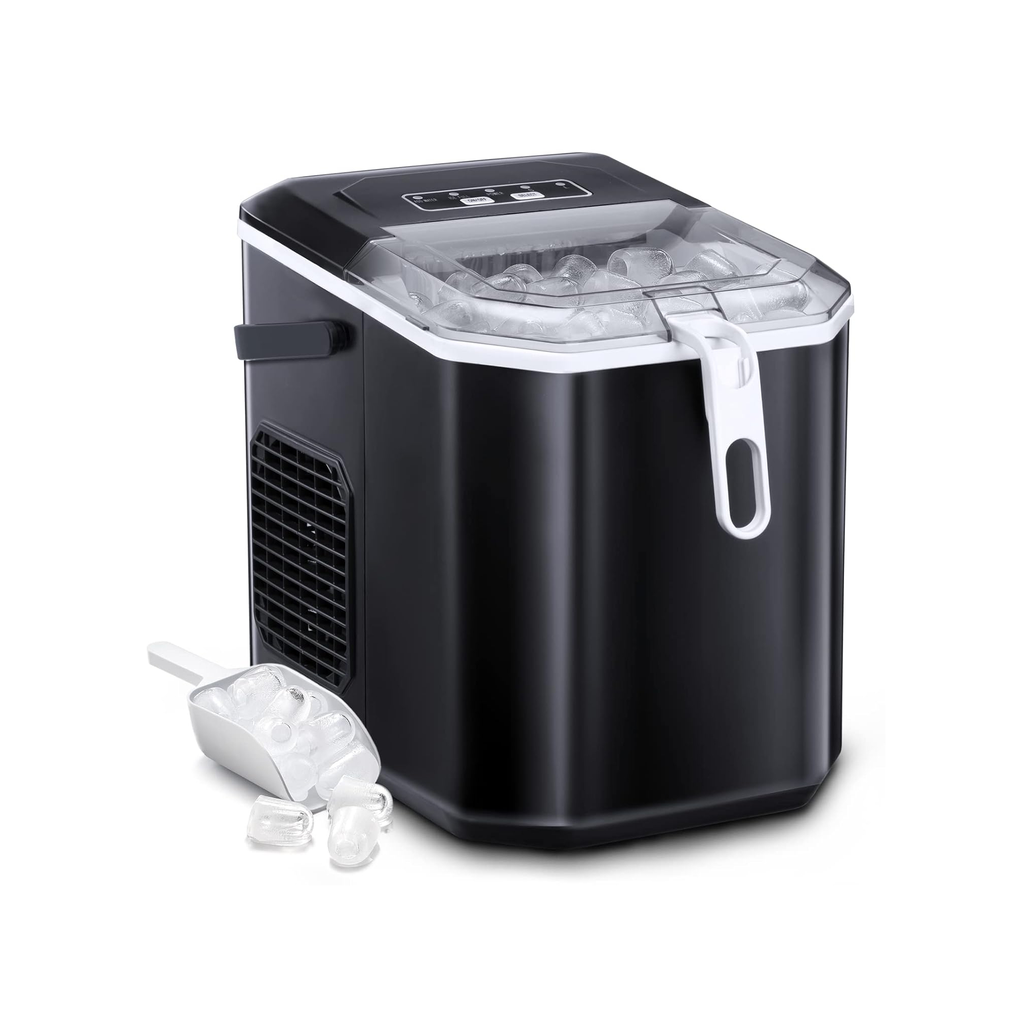 ZAFRO Ice Maker Countertop with Handle, Self-Cleaning Ice Machine, 35Lbs per Day, Chewable&Soft Ice Cubes, with Ice Basket/Ice Scoop, Black