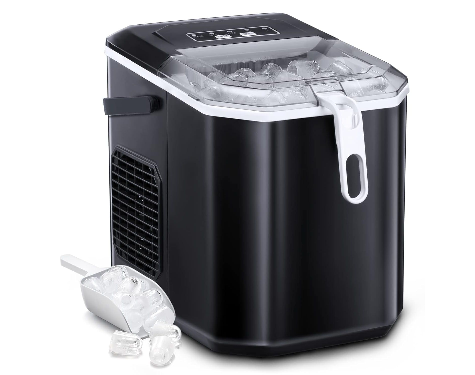 ZAFRO Ice Maker Countertop with Handle, Self-Cleaning Ice Machine, 35Lbs per Day, Chewable&Soft Ice Cubes, with Ice Basket/Ice Scoop