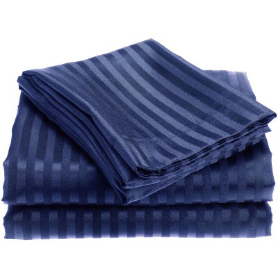 4-piece Premium Hotel Quality Striped Bed Sheet Sets - 60in W x 80in L, Navy