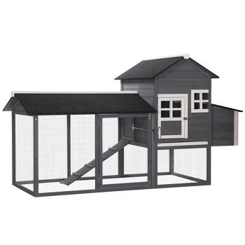 PawHut 84" Wooden Chicken Coop, Chicken House Poultry Hen Cage with Covered Big Run, Nesting Box, and Perches
