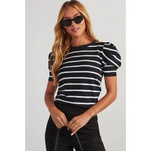 Zilpu Women's Trendy Puff Sleeve Knit Top - Casual Tee Shirt Blouse - 1 of 4