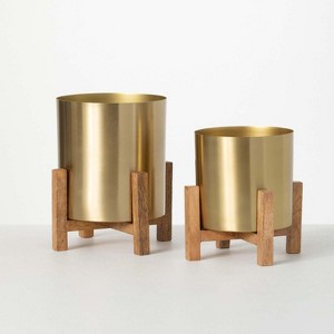 Sullivans Brass Planter Pair On Stands Set of 2, 8.25"H & 6.75"H Gold - 1 of 4