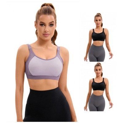 INSPIRE CHIC 3 Pcs Women's Contrasting Colors Adjustable Straps Workout Fixed Cup U Back Sports Bras