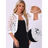 Allegra K Women's Floral Lace 3/4 Sleeve Cropped Open Front Elegant Bolero Cardigan - 2 of 4