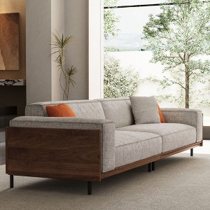 Luck Live Mid-Century Modern sofas 111.81in sofa suitable for living room, with 3 pillows/Gray&Removable Slipcover - 1 of 4