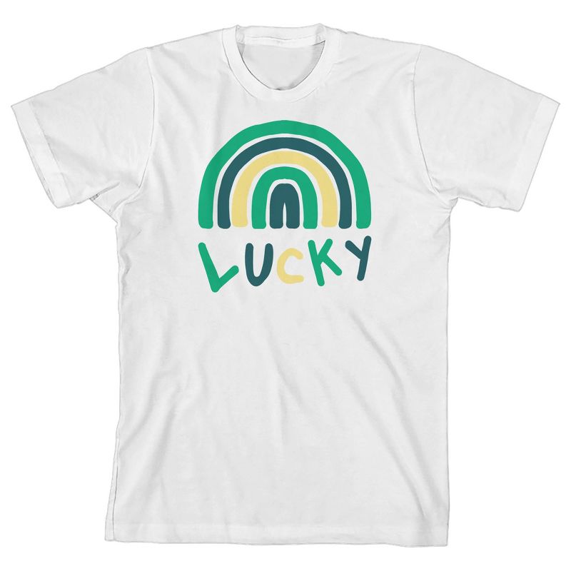 St. Patrick's Day Lucky Rainbow Crew Neck Short Sleeve White Youth T-shirt, 1 of 4