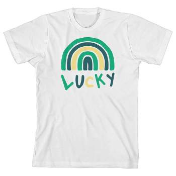 St. Patrick's Day Lucky Rainbow Crew Neck Short Sleeve White Youth T-shirt