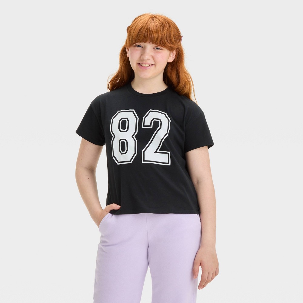 Girls Boxy Cropped 82 Graphic T-Shirt - art class Black