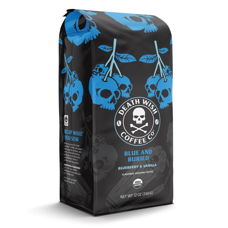 Death Wish Blue &#38; Buried Blueberry and Vanilla Flavored Ground Coffee Fair Trade &#38; Organic - 12oz, 2 of 8