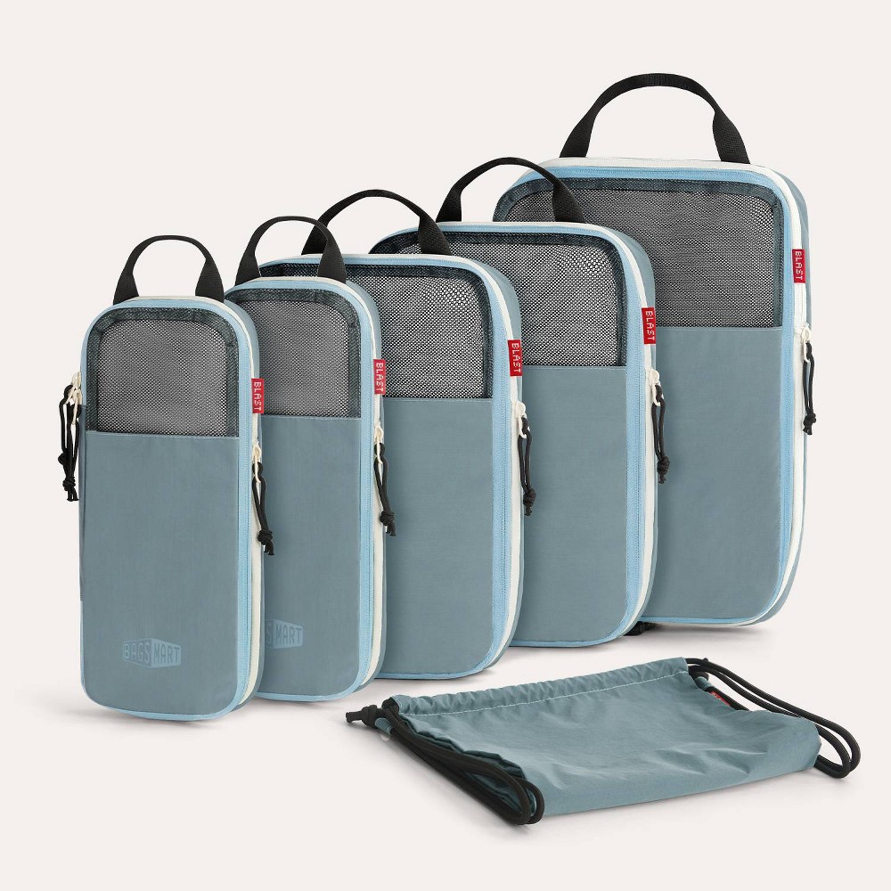 Photos - Cosmetic Bag Bagsmart Blast 6 In 1 Compression Packing Cubes Travel Set - Arona Teal Blue 