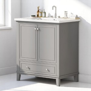 Mshliw 30" Bathroom Vanity with Sink Combo, Solid Wood Frame, Adjustable Shelf, Drawer & Cabinet Storage - 1 of 4