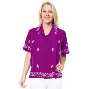 LA LEELA Women's Casual Hawaiian Short Sleeve Blouse Shirt Solid Blouses Button Down Dress Tops Tee Shirts T Shirts for Women - 1 of 3