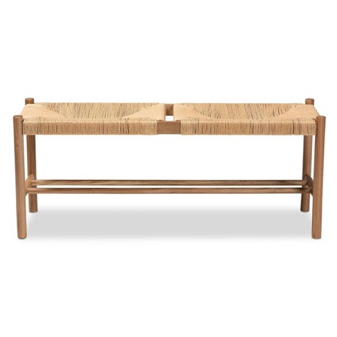 Saura Oak Wood Hemp Dining Bench Brown Baxton Studio Target