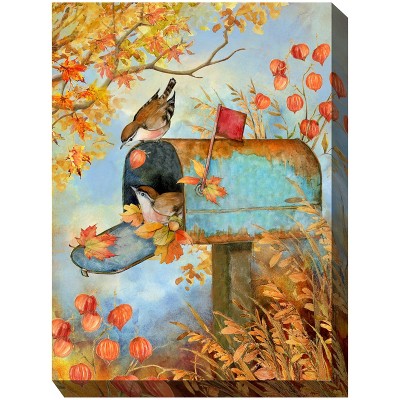 Cottage Garden West of The Wind Rural Route Mail Teal, Orange 30 x 40 Inch Waterproof Gallery Wrapped Canvas, Outdoor Garden, Yard, Patio All Weather