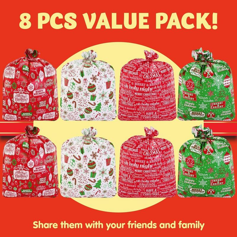 Syncfun 8pcs  44” X 36”  Jumbo Bags Christmas Giant Goody Gift Bags with Gift Tags for Holiday Treats, Oversize Xmas Gifts, Heavy Duty Party Favor Supplies, Large Goodie Bags, 2 of 7